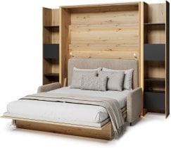Bed Concept - Komplet postelja v omari, BC-17, BC-19 trosed, 3xLED,  2x BC-23 - artisan hrast/črn, vzmetnica Lenart - Bed Concept BC-12 - 160x200 cm - artisan/bež