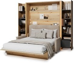Bed Concept - Komplet postelja v omari, BC-17, BC-19 trosed, 3xLED,  2x BC-23 - artisan hrast/črn, vzmetnica Lenart - Bed Concept BC-12 - 160x200 cm - artisan/bež