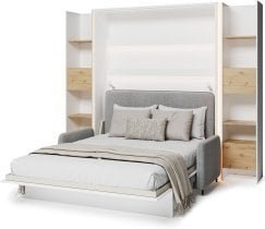 Bed Concept - Komplet postelja v omari, BC-17, BC-19 trosed, 3xLED,  2x BC-23 - bel/artisan, vzmetnica Lenart - Bed Concept BC-12 - 160x200 cm - bel/siv