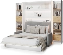 Bed Concept - Komplet postelja v omari, BC-17, BC-19 trosed, 3xLED,  2x BC-23 - bel/artisan, vzmetnica Lenart - Bed Concept BC-12 - 160x200 cm - bel/siv