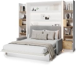 Bed Concept - Komplet postelja v omari, BC-17, BC-19 trosed, 3xLED,  2x BC-23 - bel/artisan, vzmetnica Lenart - Bed Concept BC-12 - 160x200 cm - bel/siv