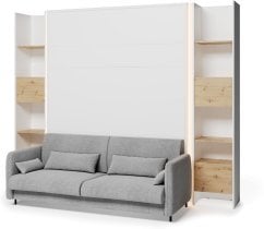 Bed Concept - Komplet postelja v omari, BC-17, BC-19 trosed, 3xLED,  2x BC-23 - bel/artisan, vzmetnica Lenart - Bed Concept BC-12 - 160x200 cm - bel/siv