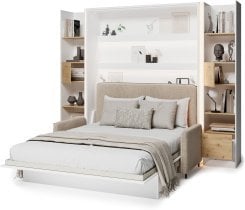 Bed Concept - Komplet postelja v omari, BC-17, BC-19 trosed, 3xLED,  2x BC-23 - bel/artisan, vzmetnica Lenart - Bed Concept BC-12 - 160x200 cm - bela/bež