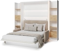 Bed Concept - Komplet postelja v omari, BC-17, BC-19 trosed, 3xLED,  2x BC-23 - bel/artisan, vzmetnica Lenart - Bed Concept BC-12 - 160x200 cm - bela/bež