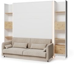 Bed Concept - Komplet postelja v omari, BC-17, BC-19 trosed, 3xLED,  2x BC-23 - bel/artisan, vzmetnica Lenart - Bed Concept BC-12 - 160x200 cm - bela/bež