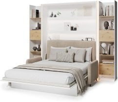 Bed Concept - Komplet postelja v omari, BC-17, BC-19 trosed, 3xLED,  2x BC-23 - bel/artisan, vzmetnica Lenart - Bed Concept BC-12 - 160x200 cm - bela/bež