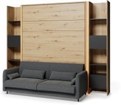 Bed Concept - Komplet postelja v omari, BC-17, BC-19 trosed, 3xLED,  2x BC-23 - artisan hrast/črn, vzmetnica Lenart - Bed Concept BC-12 - 160x200 cm - artisan/graphite
