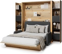 Bed Concept - Komplet postelja v omari, BC-17, BC-19 trosed, 3xLED,  2x BC-23 - artisan hrast/črn, vzmetnica Lenart - Bed Concept BC-12 - 160x200 cm - artisan/graphite
