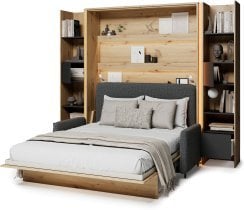 Bed Concept - Komplet postelja v omari, BC-17, BC-19 trosed, 3xLED,  2x BC-23 - artisan hrast/črn, vzmetnica Lenart - Bed Concept BC-12 - 160x200 cm - artisan/graphite