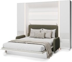 Bed Concept - Komplet postelja v omari BC-12, vzglavje BC-17, kavč BC-19, 3xLED,  omare 2x BC-07 - bele, vzmetnica - 160x200 cm - bel/zelen