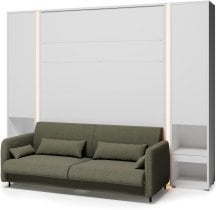 Bed Concept - Komplet postelja v omari BC-12, vzglavje BC-17, kavč BC-19, 3xLED,  omare 2x BC-07 - bele, vzmetnica - 160x200 cm - bel/zelen