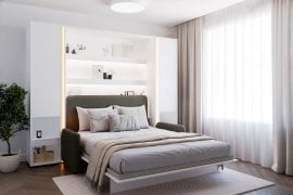 Komplet postelja v omari BC-12, vzglavje BC-17, kavč BC-19, 3xLED, omare 2x BC-07, vzmetnica - 160x200 cm - bela/zelena