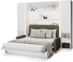 Bed Concept - Komplet postelja v omari BC-12, vzglavje BC-17, kavč BC-19, 3xLED,  omare 2x BC-07 - bele, vzmetnica - 160x200 cm - bel/zelen