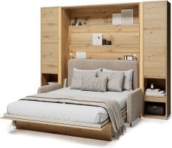 Bed Concept - Komplet postelja v omari BC-12, vzglavje BC-17, kavč BC-19, 3xLED,  omare 2x BC-07 - artisan, vzmetnica - 160x200 cm - artisan/bež