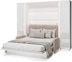 Bed Concept - Komplet postelja v omari BC-12, vzglavje BC-17, kavč BC-19, 3xLED,  omare 2x BC-07 - bele, vzmetnica - 160x200 cm - bel/bež