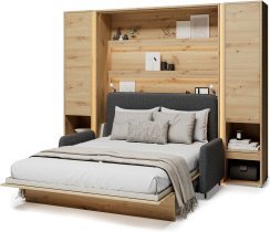 Bed Concept - Komplet postelja v omari BC-12, vzglavje BC-17, kavč BC-19, 3xLED,  omare 2x BC-07 - artisan, vzmetnica - 160x200 cm - artisan/graphite