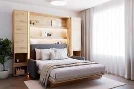 Komplet postelja v omari BC-12, vzglavje BC-17, kavč BC-19, 3xLED, omare 2x BC-07, vzmetnica - 160x200 cm - artisan/graphite