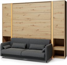 Bed Concept - Komplet postelja v omari BC-12, vzglavje BC-17, kavč BC-19, 3xLED,  omare 2x BC-07 - artisan, vzmetnica - 160x200 cm - artisan/graphite