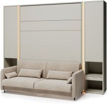 Bed Concept - Komplet postelja v omari BC-12, vzglavje BC-17, kavč BC-19, 3xLED,  omare 2x BC-07, vzmetnica - 160x200 cm - cashmir/bež