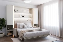 Komplet postelja v omari BC-12, vzglavje BC-17, kavč BC-19, 3xLED, omare 2x BC-07, vzmetnica - 160x200 cm - cashmir/bež