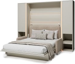 Bed Concept - Komplet postelja v omari BC-12, vzglavje BC-17, kavč BC-19, 3xLED,  omare 2x BC-07, vzmetnica - 160x200 cm - cashmir/bež