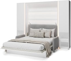 Bed Concept - Komplet postelja v omari BC-12, vzglavje BC-17, kavč BC-19, 3xLED,  omare 2x BC-07, vzmetnica - 160x200 cm - bela/siva