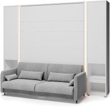 Bed Concept - Komplet postelja v omari BC-12, vzglavje BC-17, kavč BC-19, 3xLED,  omare 2x BC-07, vzmetnica - 160x200 cm - bela/siva