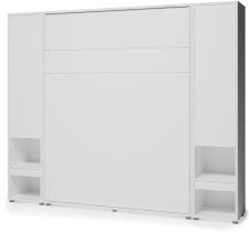 Bed Concept - Komplet postelja v omari BC-12, vzglavje BC-17, 1xLED,  omare 2x BC-07, vzmetnica - 160x200 cm - bela/bež
