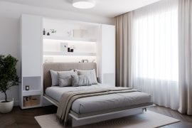 Komplet postelja v omari BC-12, vzglavje BC-17, 1xLED, omare 2x BC-07, vzmetnica - 160x200 cm - bela/bež