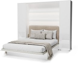 Bed Concept - Komplet postelja v omari BC-12, vzglavje BC-17, 1xLED,  omare 2x BC-07, vzmetnica - 160x200 cm - bela/bež