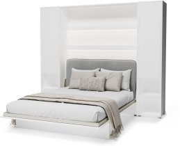 Bed Concept - Komplet postelja v omari BC-12, vzglavje BC-17, 1xLED,  omare 2x BC-07, vzmetnica - 160x200 cm - bela/bež