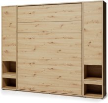 Bed Concept - Komplet postelja v omari BC-12, vzglavje BC-17, 1xLED,  omare 2x BC-07, vzmetnica - 160x200 cm - artisan/bež