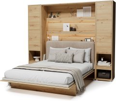 Bed Concept - Komplet postelja v omari BC-12, vzglavje BC-17, 1xLED,  omare 2x BC-07, vzmetnica - 160x200 cm - artisan/bež