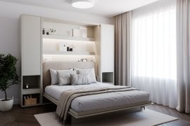 Komplet postelja v omari BC-12, vzglavje BC-17, 1xLED, omare 2x BC-07, vzmetnica - 160x200 cm - cashmir/bež