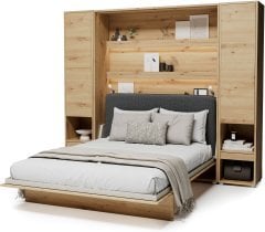 Bed Concept - Komplet postelja v omari BC-12, vzglavje BC-17, 1xLED,  omare 2x BC-07, vzmetnica - 160x200 cm - artisan/graphite
