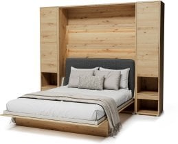 Bed Concept - Komplet postelja v omari BC-12, vzglavje BC-17, 1xLED,  omare 2x BC-07, vzmetnica - 160x200 cm - artisan/graphite