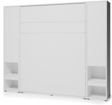 Bed Concept - Komplet postelja v omari BC-12, vzglavje BC-17, 1xLED,  omare 2x BC-07, vzmetnica - 160x200 cm - bela/siva