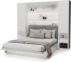 Bed Concept - Komplet postelja v omari BC-12, vzglavje BC-17, 1xLED,  omare 2x BC-07, vzmetnica - 160x200 cm - bela/siva