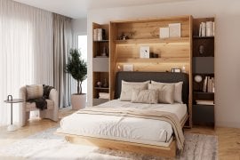 Komplet postelja v omari BC-12, vzglavje BC-17, 1xLED,  omare 2x BC-23, vzmetnica - 160x200 cm - artisan/grafit