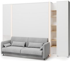 Bed Concept - Komplet postelja v omari BC-12, vzglavje BC-17, kavč BC-19, 3xLED,  omare BC-07, BC-21, BC-24 - beli, vzmetnica - 160x200 cm - bel/siv