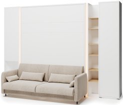 Bed Concept - Komplet postelja v omari BC-12, vzglavje BC-17, kavč BC-19, 3xLED,  omare BC-07, BC-21, BC-24 - beli, vzmetnica - 160x200 cm - bel/bež