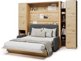 Bed Concept - Komplet postelja v omari BC-12, vzglavje BC-17, kavč BC-19, 3xLED,  omare BC-07, BC-21, BC-24 - artisan, vzmetnica - 160x200 cm - artisan hrast/grafit