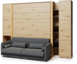 Bed Concept - Komplet postelja v omari BC-12, vzglavje BC-17, kavč BC-19, 3xLED,  omare BC-07, BC-21, BC-24 - artisan, vzmetnica - 160x200 cm - artisan hrast/grafit