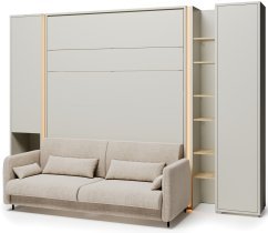 Bed Concept - Komplet postelja v omari BC-01, vzglavje BC-16, kavč BC-18, 3xLED,  omare BC-07, BC-21, BC-24 - kašmir, vzmetnica - 140x200 cm - kašmir/bež