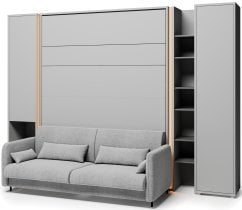 Bed Concept - Komplet postelja v omari BC-13, vzglavje BC-33, kavč BC-35, 3xLED,  omare BC-07, BC-21, BC-24 - sive, vzmetnica - 180x200 cm - siv