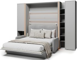 Bed Concept - Komplet postelja v omari BC-13, vzglavje BC-33, kavč BC-35, 3xLED,  omare BC-07, BC-21, BC-24 - sive, vzmetnica - 180x200 cm - siv