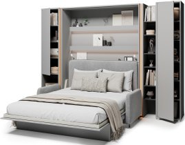 Bed Concept - Komplet postelja v omari BC-13, vzglavje BC-33, kavč BC-35, 3xLED,  omare BC-07, BC-21, BC-24 - sive, vzmetnica - 180x200 cm - siv