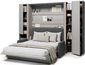 Bed Concept - Komplet postelja v omari BC-13, vzglavje BC-33, kavč BC-35, 3xLED,  omare BC-07, BC-21, BC-24 - sive, vzmetnica - 180x200 cm - siv/grafit