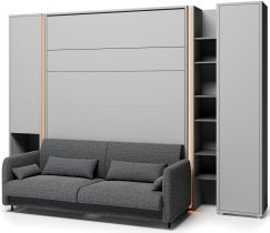 Bed Concept - Komplet postelja v omari BC-13, vzglavje BC-33, kavč BC-35, 3xLED,  omare BC-07, BC-21, BC-24 - sive, vzmetnica - 180x200 cm - siv/grafit