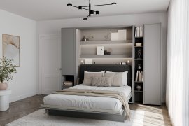 Komplet postelja v omari BC-01, vzglavje BC-16, 1xLED, omare BC-07, BC-21, BC-24 - sive, vzmetnica - 140x200 cm - siv/grafit